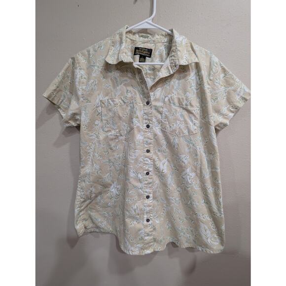 Cream colored printed cotton short sleeve button up outdoor top Noble Outfitters - Picture 1 of 11